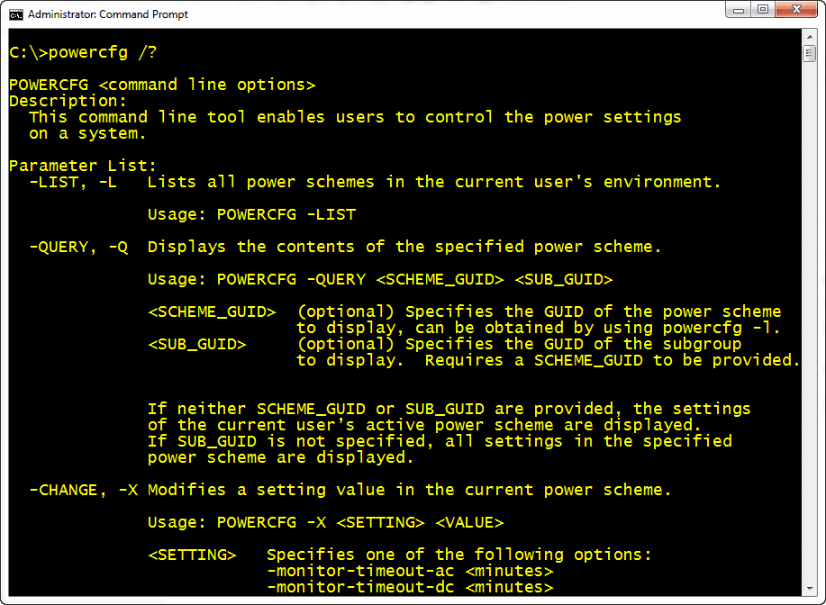 Windows 7 Power Scheme Configuration using POWERCFG.EXE