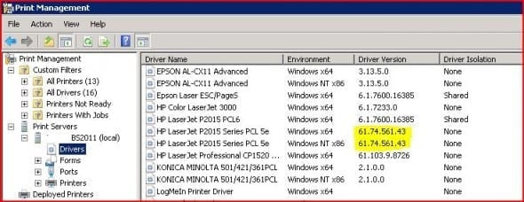 Print Management: Driver Versions