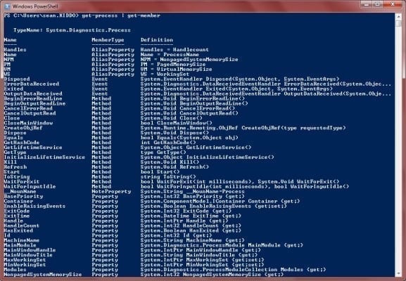 SQL Server PowerShell Cmdlets: get-process get-member