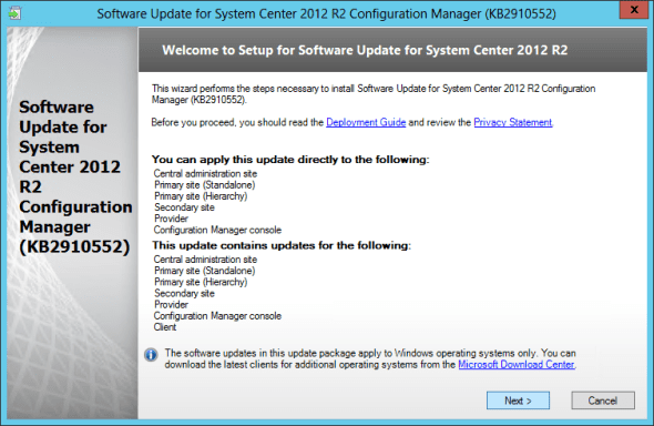 SCCM 2012 R2 - Mandatory Hotfix Installer