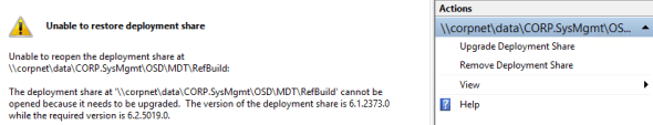 MDT 2013 Deployment Share Upgrade Message