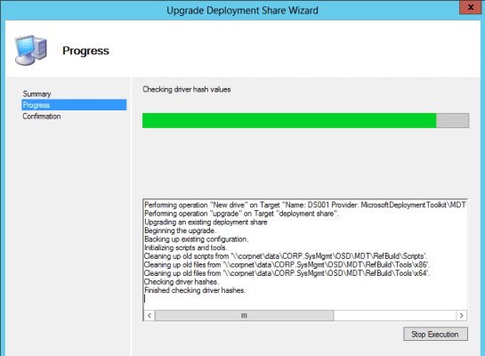 MDT 2013 Deployment Share Upgrade Progress