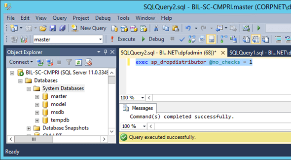 SQL Command Execution to Drop Replication Distributors