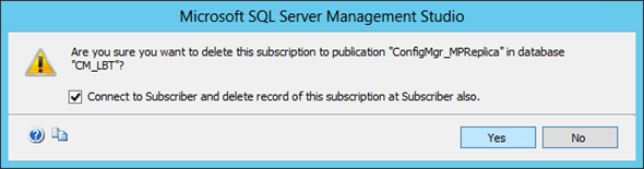 SQL Replica removal confirmation dialog
