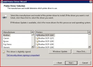 Windows Server 2008: Add Printer Driver Wizard