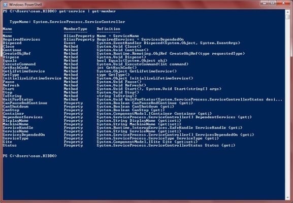 SQL Server PowerShell Cmdlets: get-service get-member