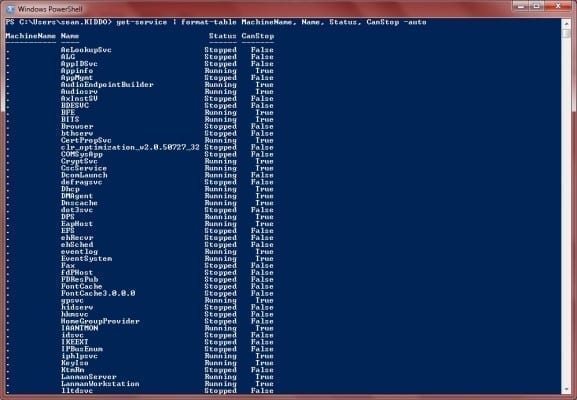 SQL Server PowerShell Cmdlets: get-service format-table