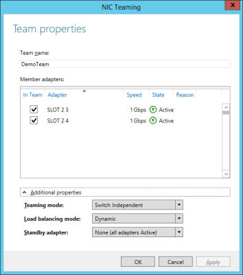 Configuring a NIC team for a non-clustered WS2012 R2 Hyper-V host