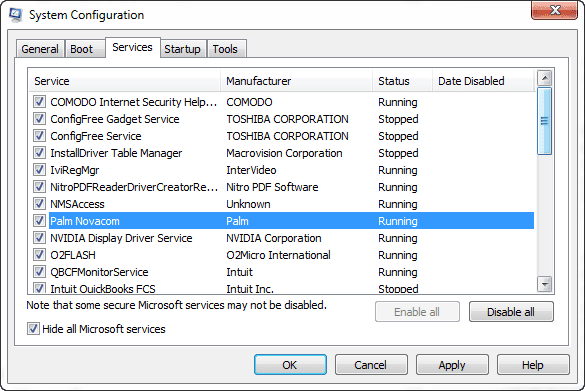 System Configuration Services Tab