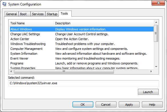 System Configuration Tools Tab