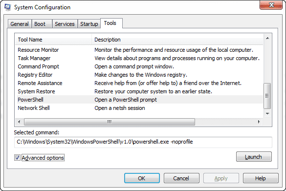 System Configuration Advanced Options