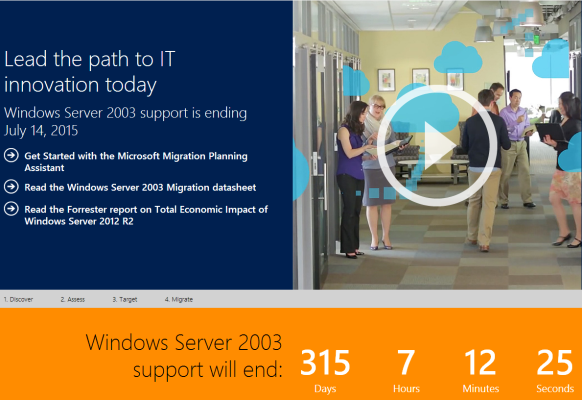 Support for Windows Server 2003 and Windows Server 2003 R2 ends in July 2015