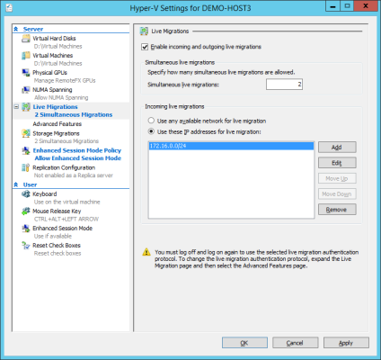 Configuring Live Migration in Windows Server 2012 R2 Hyper-V