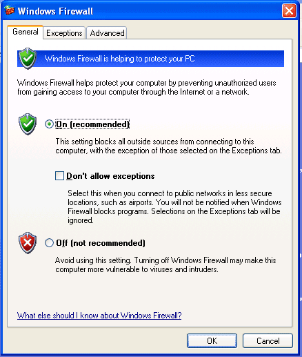 Windows Firewall Windows XP SP2 0003