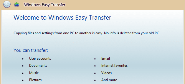 Windows Easy Transfer Welcome