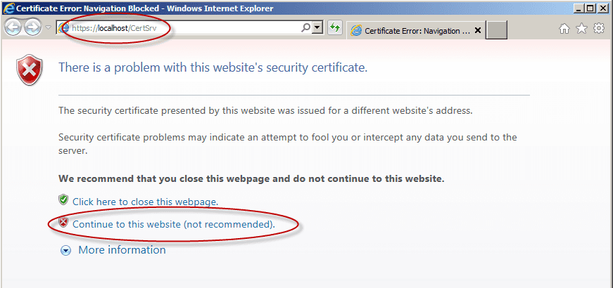 Certificate Authority for Web Enrollment localhost