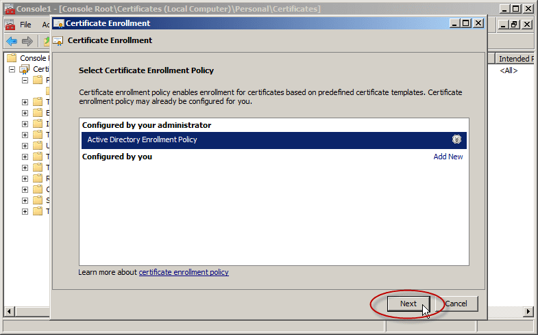 Certificate Authority for Web Enrollment configure