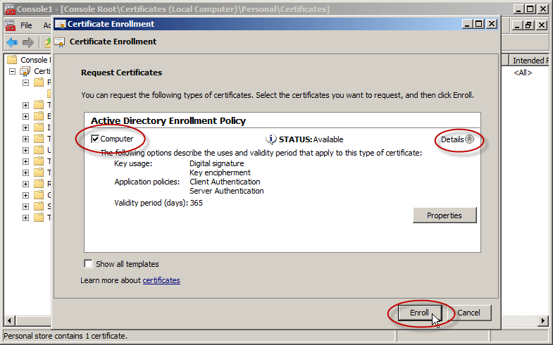 Certificate Authority for Web Enrollment request