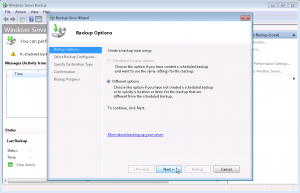Windows Server Backup Options