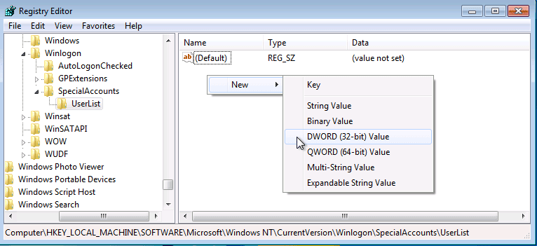New DWORD (32-bit) Value