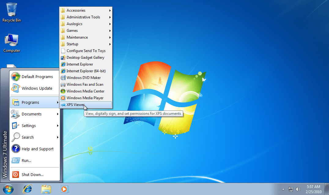 Win7 shop start menu