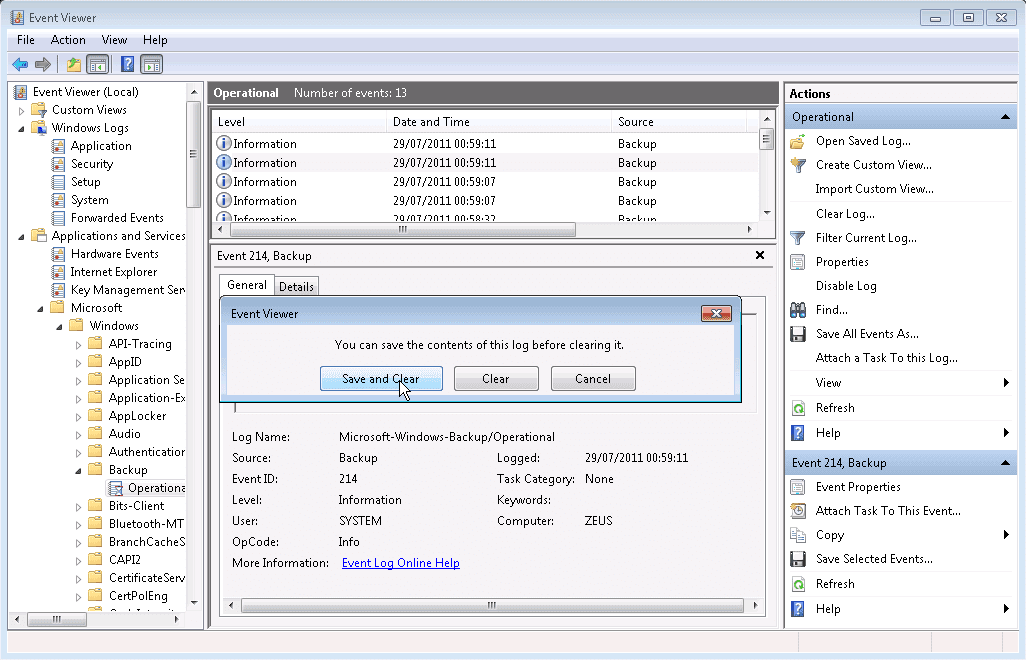 Clear Windows Server 2008 Backup Log