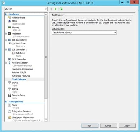 Hyper-V Replica Test Failover: configure virtual switch