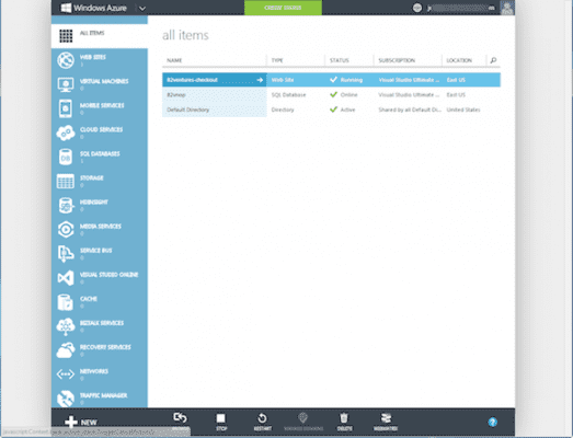 Microsoft Azure Management Console