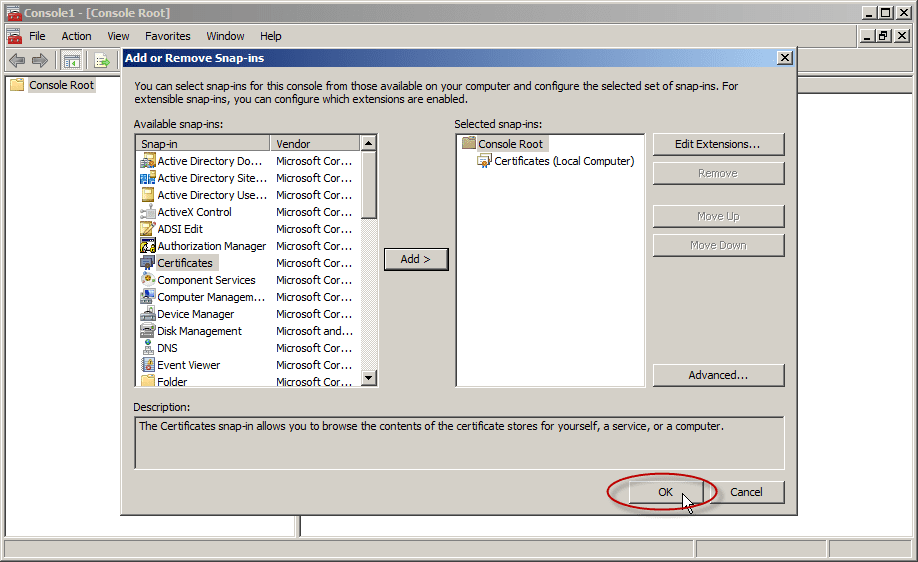 how to enable secure LDAP on Server 2008/2012 DCs: add or remove snap-ins