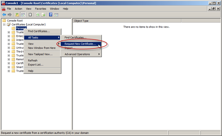 how to enable secure LDAP on Server 2008/2012 DCs: request new certificate