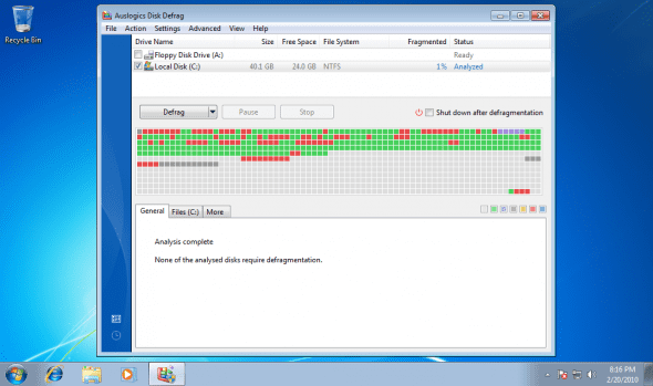 Defrag Windows 7 with Auslogic Disk Defrag