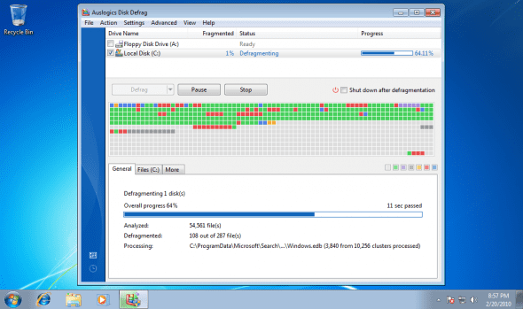 Defrag Windows 7 with Auslogic Disk Defrag