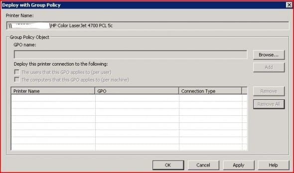 Add printer to Group Policy Object
