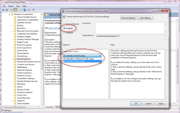 Disable Welcome Screen in IE8 & IE9 via Group Policy Editor
