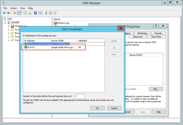 Editing DNS Forwarders in Windows Server 2012 R2