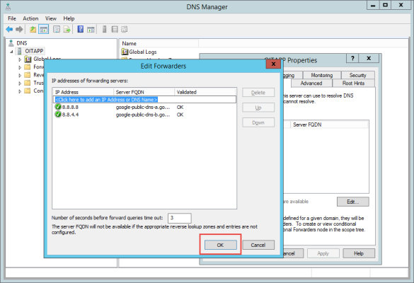 Configure DNS forwarders in Windows Server 2012 R2