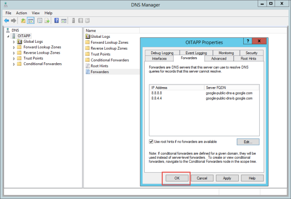 Editing DNS Forwarders in Windows Server 2012 R2