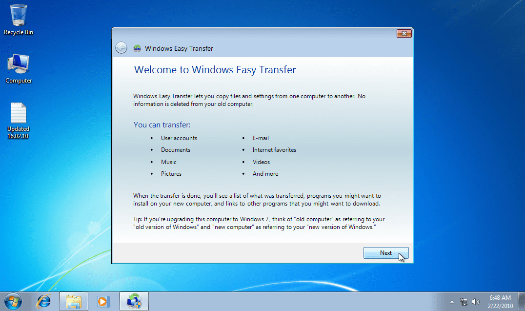 Migrating to Windows 7 Transferring User Files & Settings