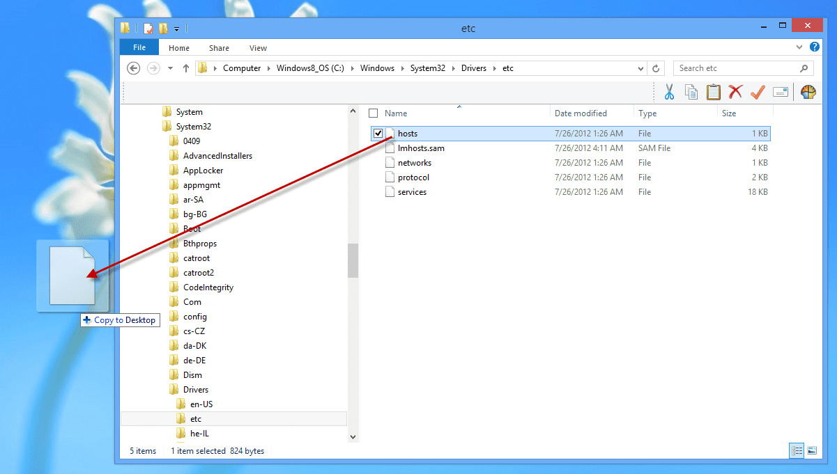 Edit HOSTS File in Windows 8: Copy to Desktop