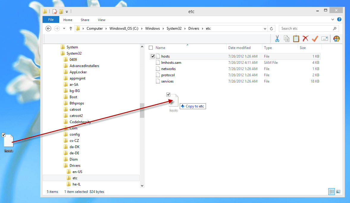 Edit HOSTS File in Windows 8: Copy to Desktop