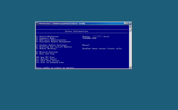 Windows Server 2008 R2 Server Core: launch SCONFIG