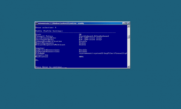 SCONFIG: view firewall settings