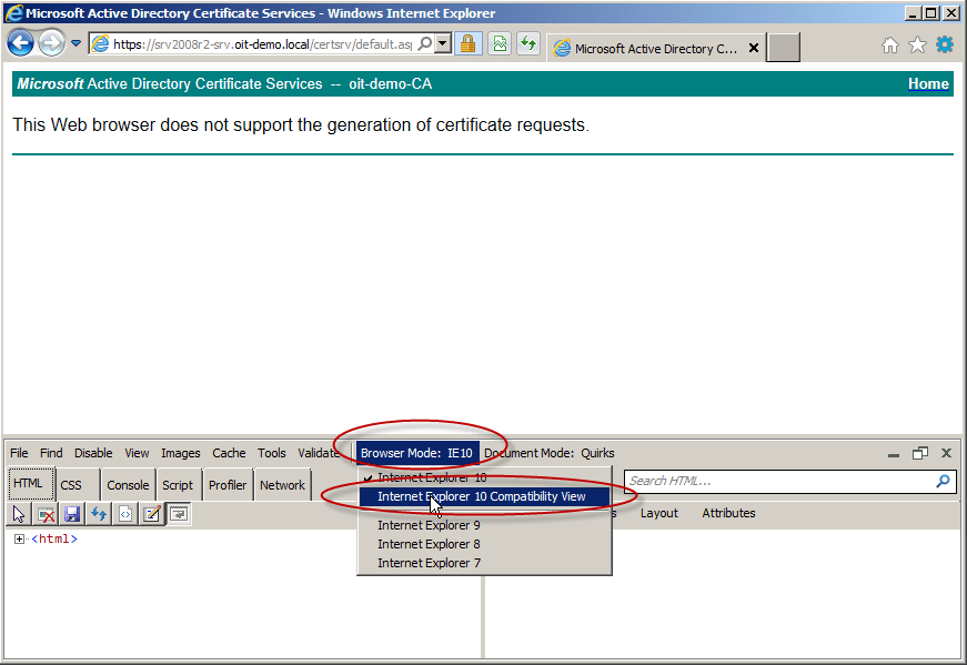This Web Browser Does Not Support the Generation of Certificate Requests" Error