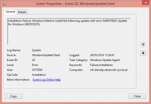 Code 80070003 Windows Update failure