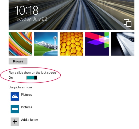 Windows 8.1 lock screen: slide show settings