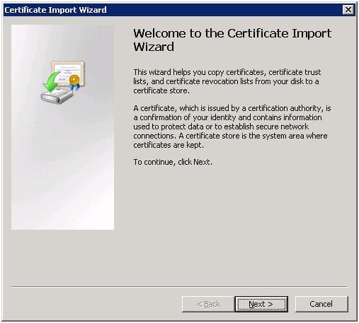 Certificate Import Wizard: Confirm with Next