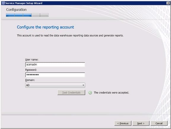 Configuring the Service Manager reporting account