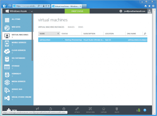 Microsoft azure and Provisioning a new virtual machine