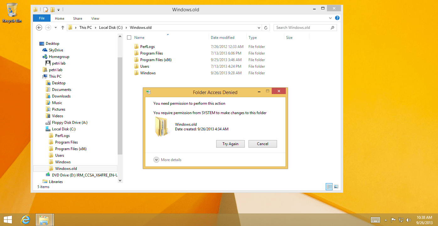 Free Up Disk Space After Windows Upgrade: windows.old error