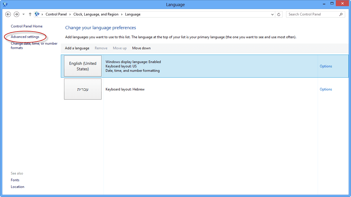 Per-Application Languages in Windows 8: Advanced Settings